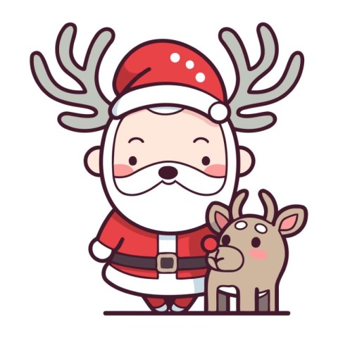 Santa Claus and reindeer. Christmas and New Year vector illustra