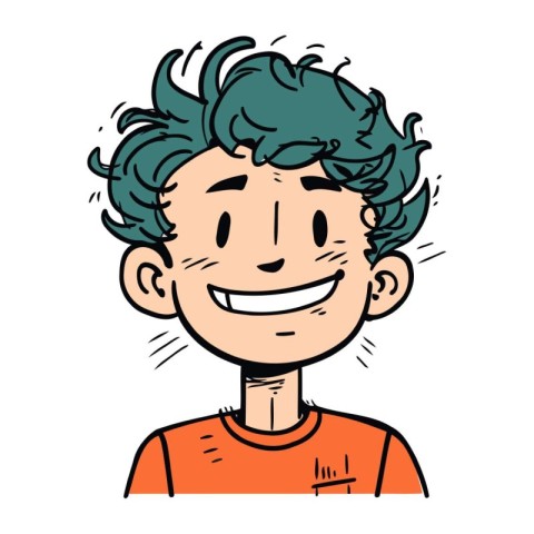 Cartoon happy man with green hair and blue eyes. Vector illustra