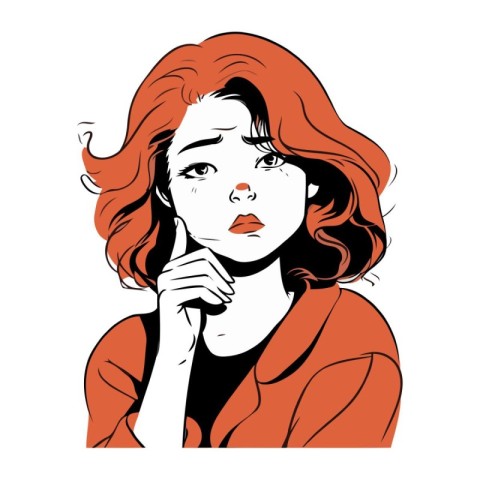 Portrait of a beautiful young woman with red hair. Vector illust