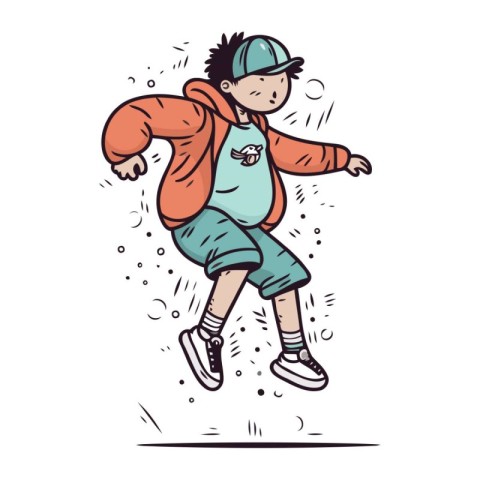 Vector illustration of a boy in sportswear and cap running.