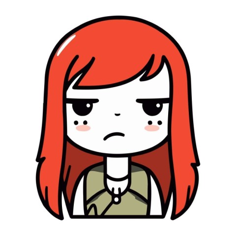 Cute cartoon girl with angry face. Vector illustration of a sad