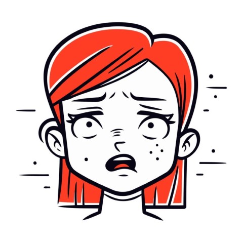 Angry Redhead Girl Face Cartoon Vector Icon. Emotions. Expressio