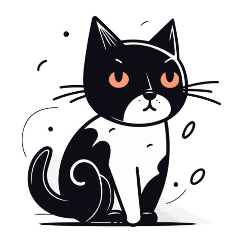 Cute black and white cat with big eyes. Vector illustration.