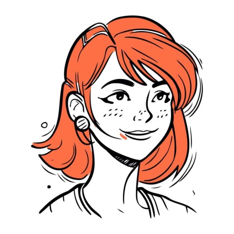 Portrait of a red haired girl with freckles on her face