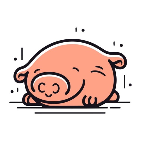 Pig sleeping on the floor. Vector illustration in line style.