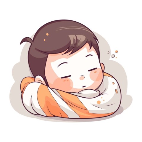 Illustration of a Cute Little Boy Suffering From Sore Throat