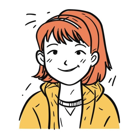 Vector illustration of a smiling red haired woman in a yellow ja