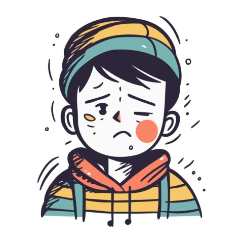 Cute cartoon boy crying. vector illustration in doodle style.