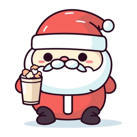 Santa Claus with ice cream. Cute cartoon character. Vector illus