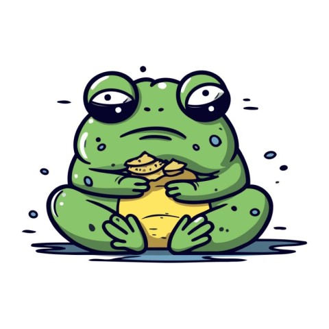 Frog with a cracker. Vector illustration of a cartoon frog.