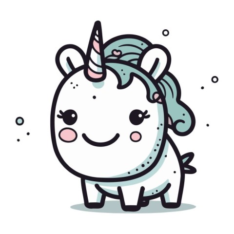 Unicorn cute cartoon. Vector illustration in line art style.