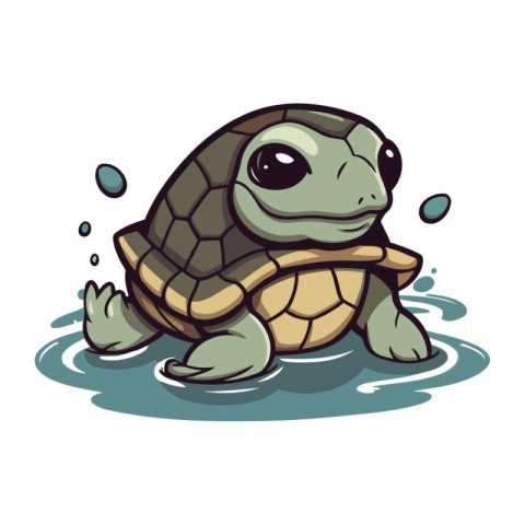 Cartoon turtle swimming in water. Vector illustration on white b