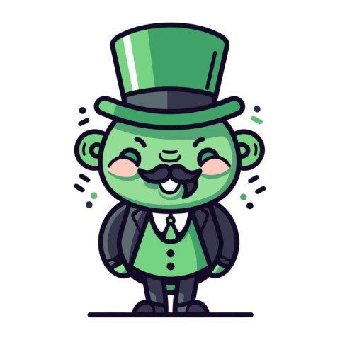 Leprechaun in green suit and top hat. Vector illustration