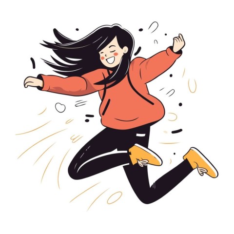 Vector illustration of a girl jumping in the air. Happy girl jum