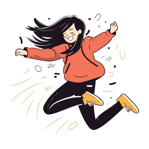 Vector illustration of a girl jumping in the air. Happy girl jum