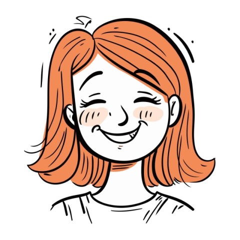 Smiling red haired girl with closed eyes. Vector illustration.