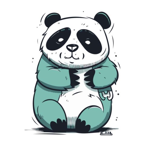 Cute panda bear cartoon character. Hand drawn vector illustratio