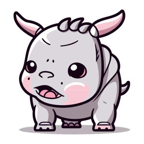 Cute baby rhinoceros vector illustration. Funny cartoon characte