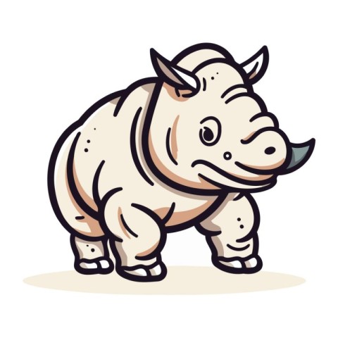 Rhinoceros cartoon vector illustration on white background. Cute