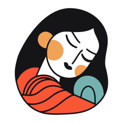 Woman sleeping on the pillow. Vector illustration in a flat styl