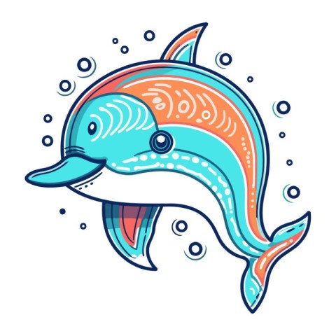 Cute cartoon dolphin. Vector illustration isolated on a white ba