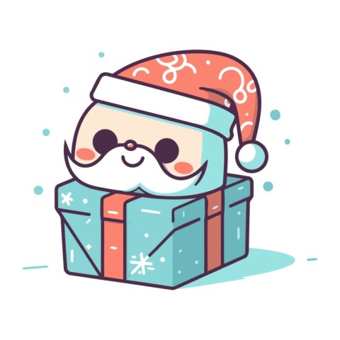 Cute kawaii santa claus with gift box. Vector illustration.