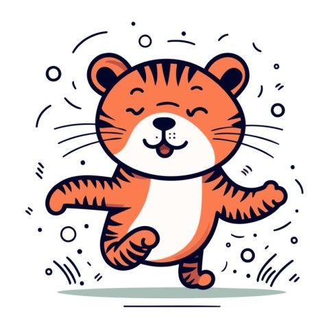 Cute cartoon tiger character. Vector illustration in doodle styl