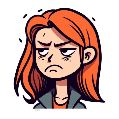 Angry redhead woman cartoon vector illustration isolated on whit