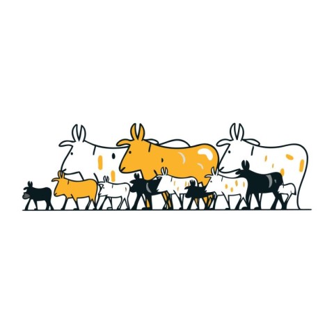 Cows and bulls. Farm animals. Vector illustration on white backg