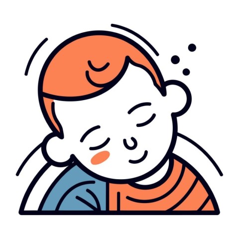 Cute little boy crying. Sad child. Vector illustration in line s