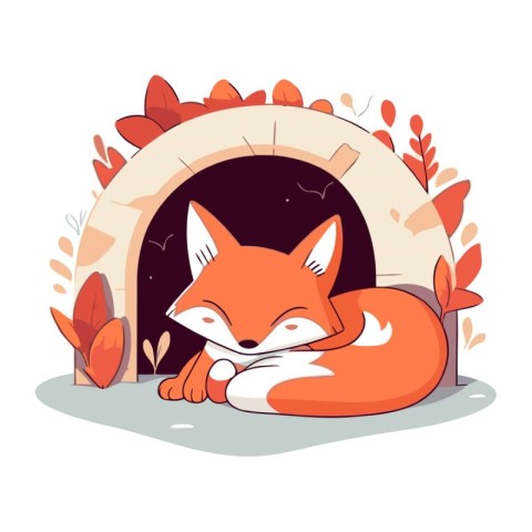 Cute fox sleeping in the chimney. Vector illustration in cartoon