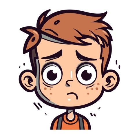 Upset boy with facial expression. Vector illustration in cartoon