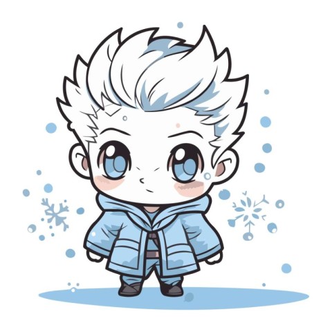 cute boy in winter clothes with snowflakes. vector illustration