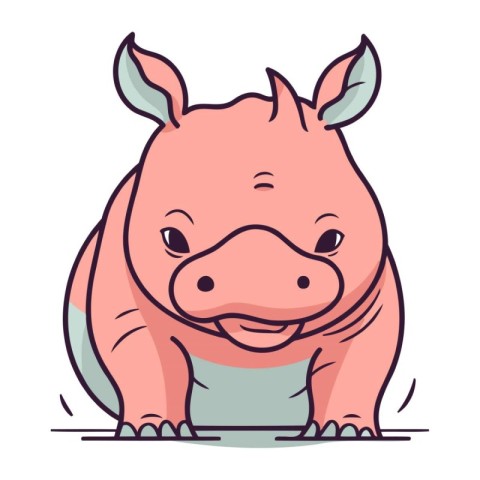 Cute cartoon hippo. Vector illustration of a wild animal.