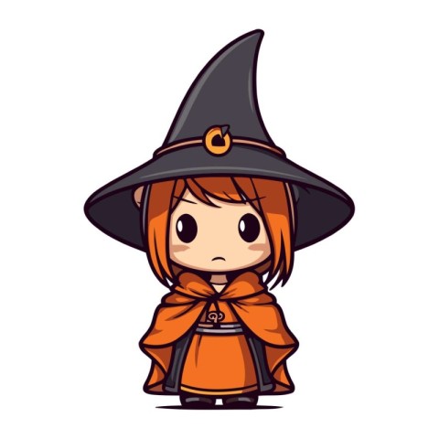 Cute little girl dressed up as a witch. Vector illustration.