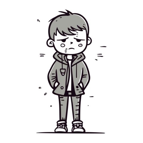 sad boy cartoon doodle vector illustration hand drawing line art