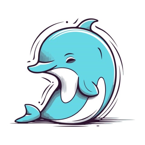 Illustration of a cute cartoon dolphin isolated on a white backg