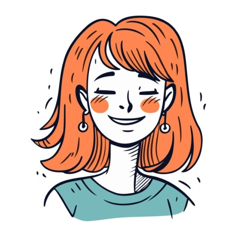 Vector illustration of a smiling girl with red hair and blue eye