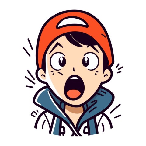 Surprised boy in helmet. Vector illustration in cartoon style.