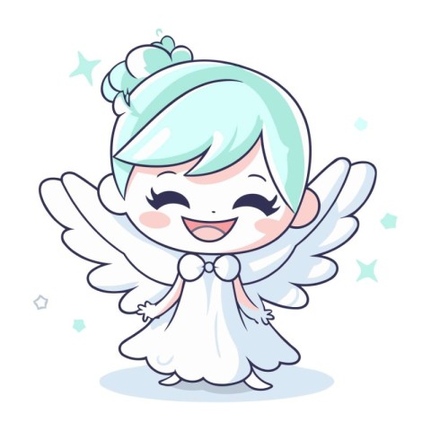 Cute cartoon angel girl. Vector illustration isolated on white b