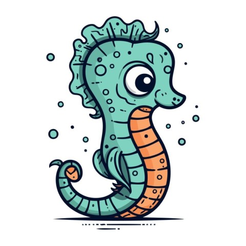 Cartoon funny seahorse. Vector illustration of a sea horse.