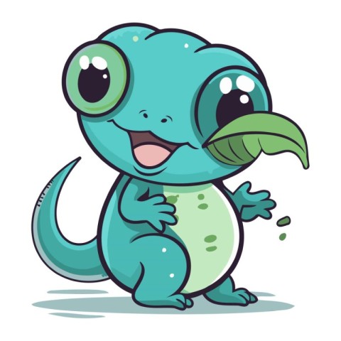 Cute cartoon little lizard. Vector illustration isolated on whit