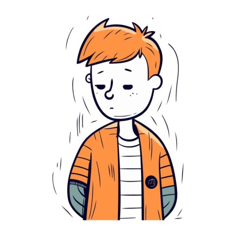 Cute red haired boy in orange jacket. Vector illustration.