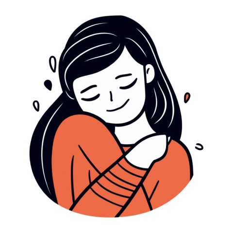 Vector illustration of a girl with closed eyes. Girl in a sweate