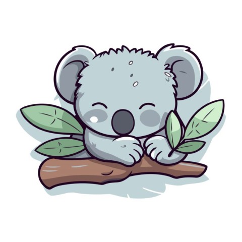 Cute cartoon koala sleeping on a branch. Vector illustration.