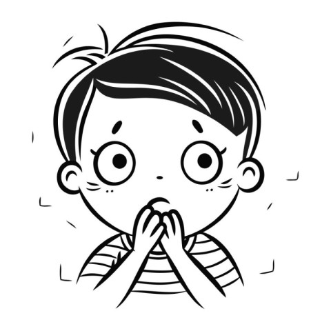 cute little boy crying. black and white vector illustration grap