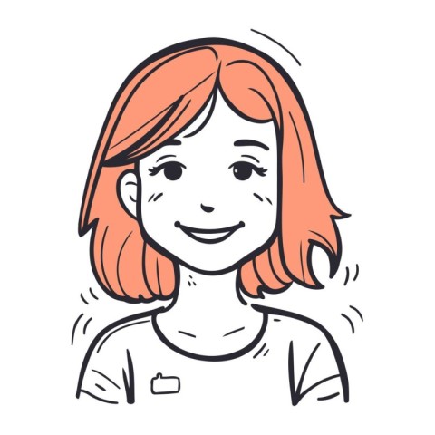 Vector illustration of a girl with red hair and freckles.