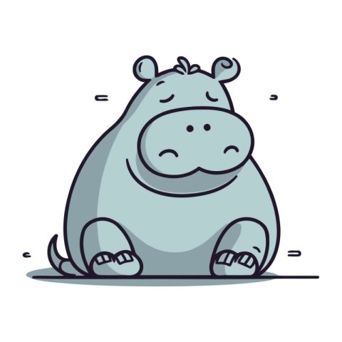 Cute hippopotamus. Vector illustration in line art style.