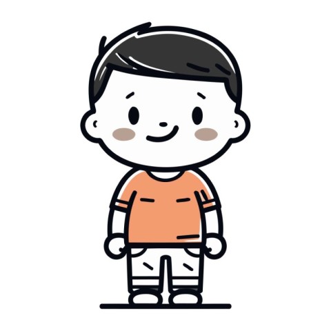 Illustration of a cute little boy wearing an orange t shirt