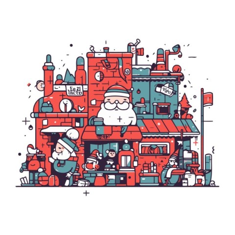 Santa Claus and people in the city. Vector illustration for your